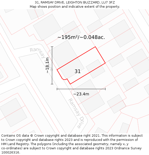 31, RAMSAY DRIVE, LEIGHTON BUZZARD, LU7 3FZ: Plot and title map