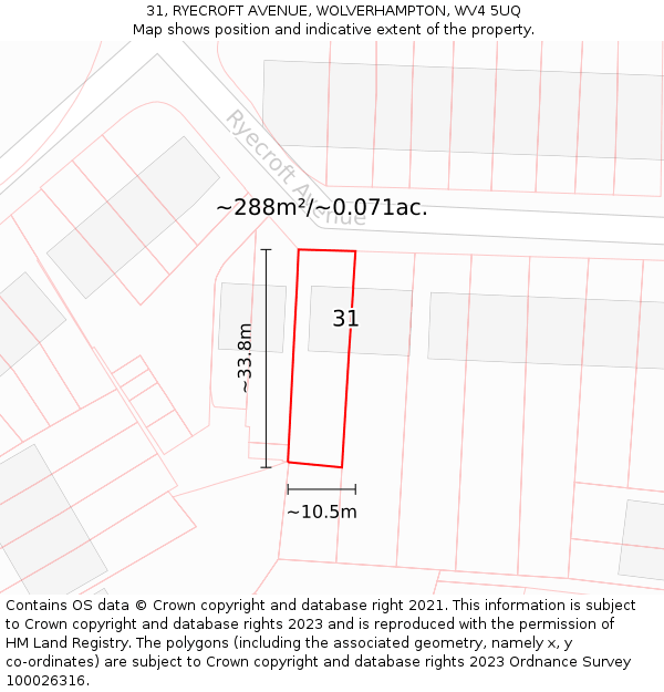 31, RYECROFT AVENUE, WOLVERHAMPTON, WV4 5UQ: Plot and title map