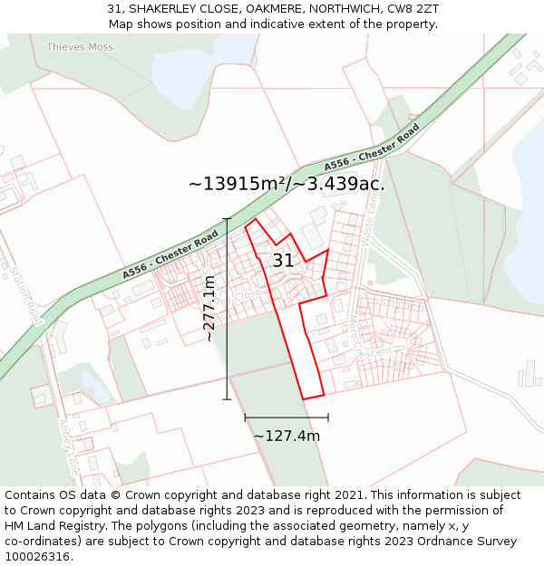 31, SHAKERLEY CLOSE, OAKMERE, NORTHWICH, CW8 2ZT: Plot and title map