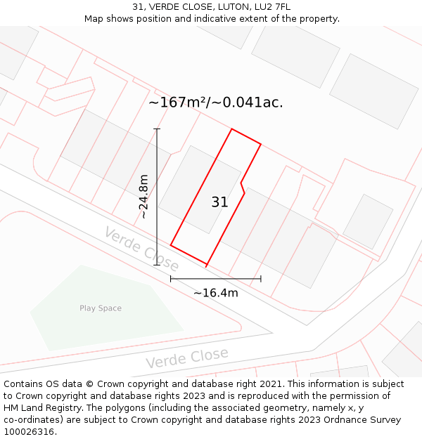 31, VERDE CLOSE, LUTON, LU2 7FL: Plot and title map