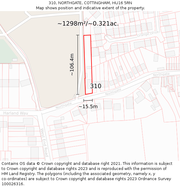 310, NORTHGATE, COTTINGHAM, HU16 5RN: Plot and title map