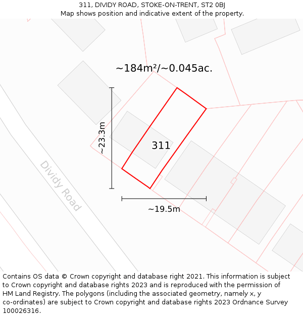 311, DIVIDY ROAD, STOKE-ON-TRENT, ST2 0BJ: Plot and title map