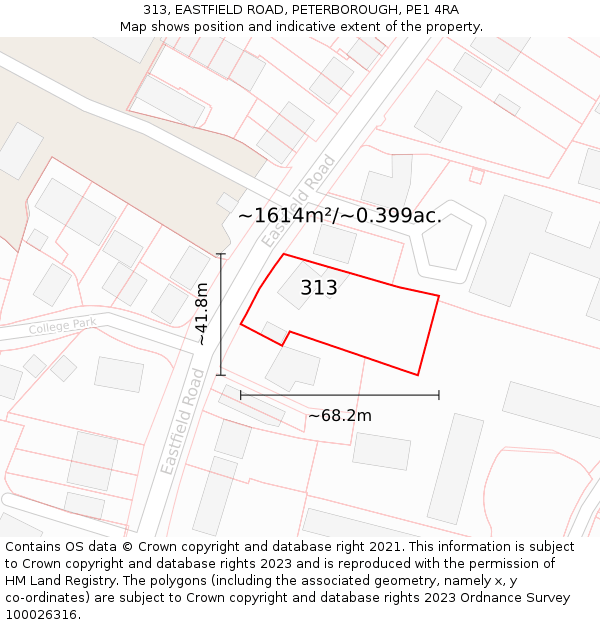 313, EASTFIELD ROAD, PETERBOROUGH, PE1 4RA: Plot and title map