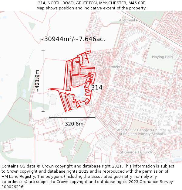 314, NORTH ROAD, ATHERTON, MANCHESTER, M46 0RF: Plot and title map