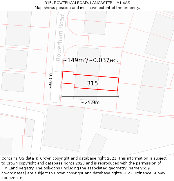 315, BOWERHAM ROAD, LANCASTER, LA1 4AS: Plot and title map
