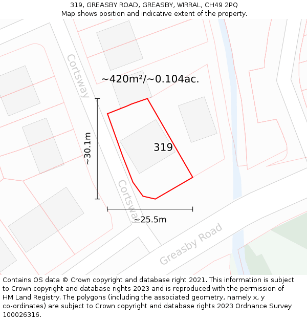 319, GREASBY ROAD, GREASBY, WIRRAL, CH49 2PQ: Plot and title map