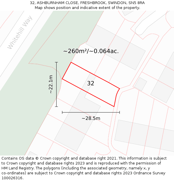 32, ASHBURNHAM CLOSE, FRESHBROOK, SWINDON, SN5 8RA: Plot and title map
