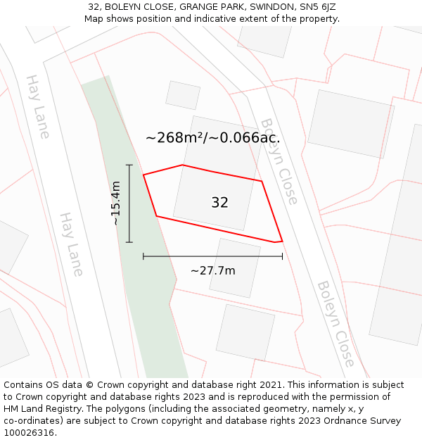 32, BOLEYN CLOSE, GRANGE PARK, SWINDON, SN5 6JZ: Plot and title map