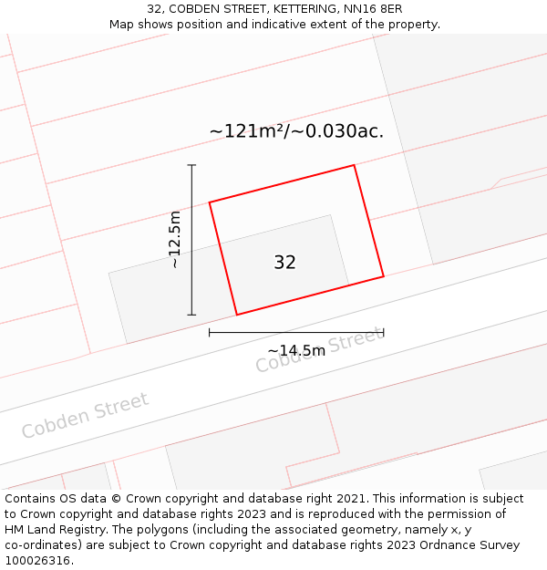 32, COBDEN STREET, KETTERING, NN16 8ER: Plot and title map