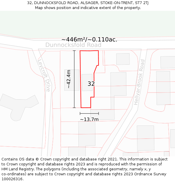 32, DUNNOCKSFOLD ROAD, ALSAGER, STOKE-ON-TRENT, ST7 2TJ: Plot and title map