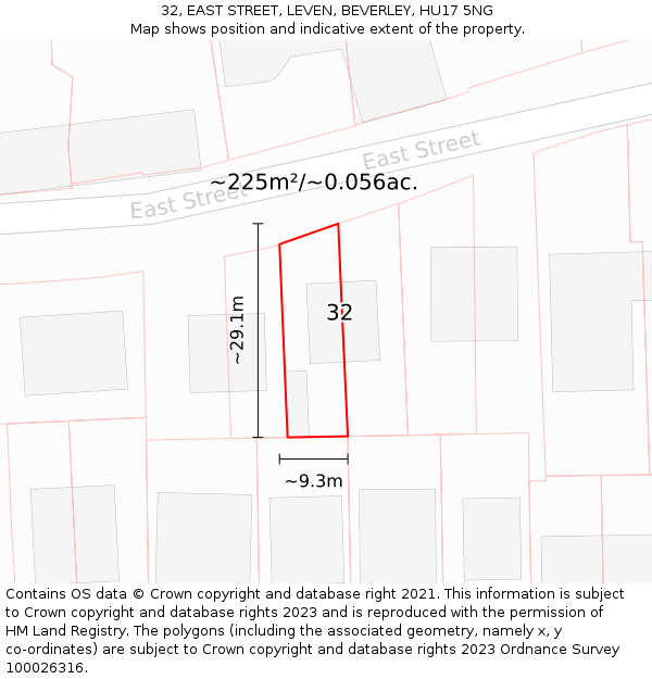 32, EAST STREET, LEVEN, BEVERLEY, HU17 5NG: Plot and title map