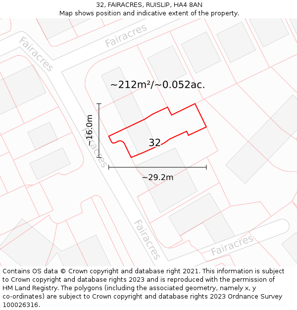 32, FAIRACRES, RUISLIP, HA4 8AN: Plot and title map