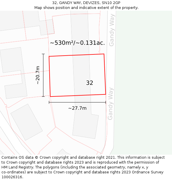 32, GANDY WAY, DEVIZES, SN10 2GP: Plot and title map