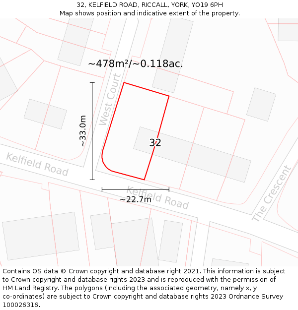 32, KELFIELD ROAD, RICCALL, YORK, YO19 6PH: Plot and title map