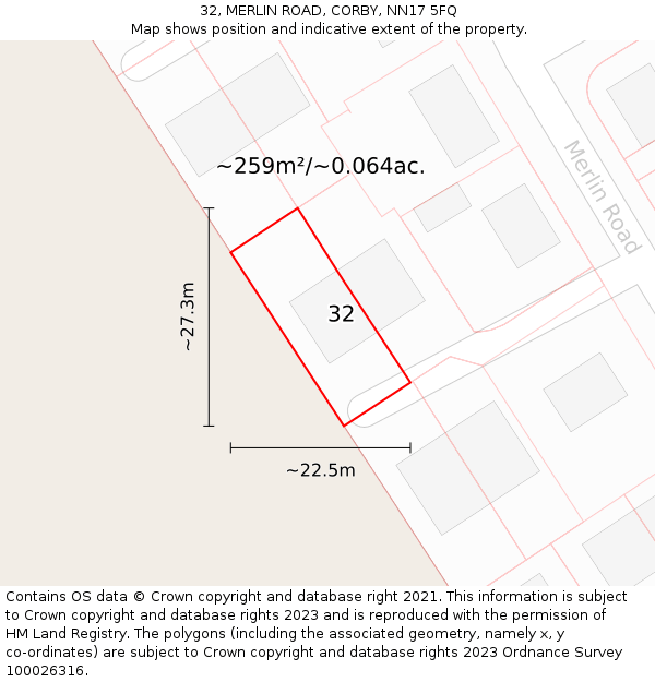 32, MERLIN ROAD, CORBY, NN17 5FQ: Plot and title map