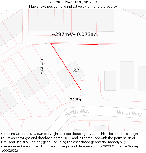 32, NORTH WAY, HYDE, SK14 1RU: Plot and title map