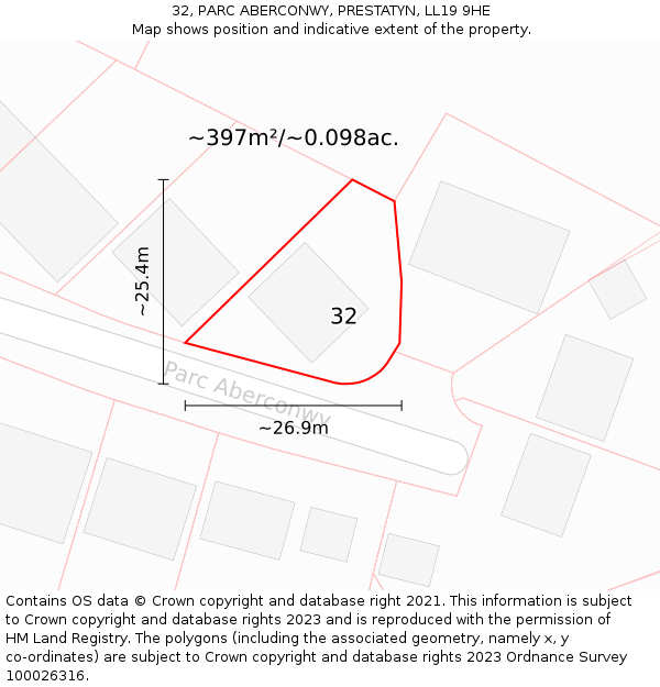32, PARC ABERCONWY, PRESTATYN, LL19 9HE: Plot and title map