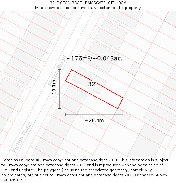 32, PICTON ROAD, RAMSGATE, CT11 9QA: Plot and title map
