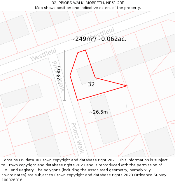 32, PRIORS WALK, MORPETH, NE61 2RF: Plot and title map