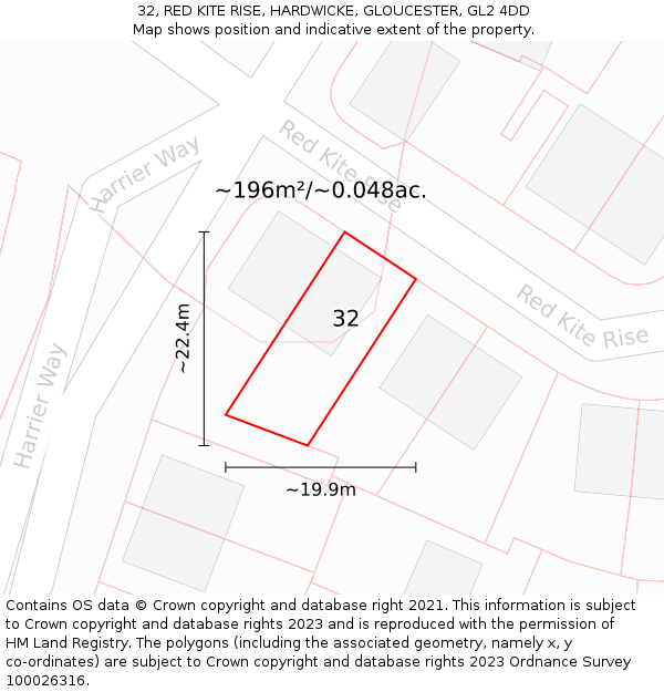32, RED KITE RISE, HARDWICKE, GLOUCESTER, GL2 4DD: Plot and title map