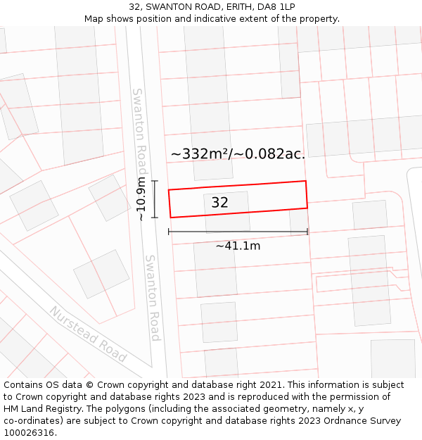 32, SWANTON ROAD, ERITH, DA8 1LP: Plot and title map