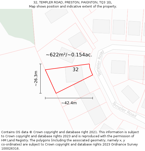 32, TEMPLER ROAD, PRESTON, PAIGNTON, TQ3 1EL: Plot and title map