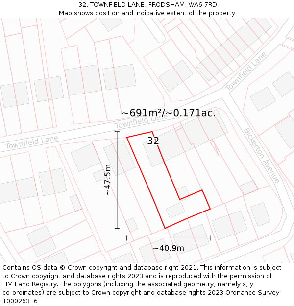 32, TOWNFIELD LANE, FRODSHAM, WA6 7RD: Plot and title map