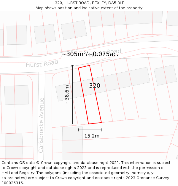 320, HURST ROAD, BEXLEY, DA5 3LF: Plot and title map