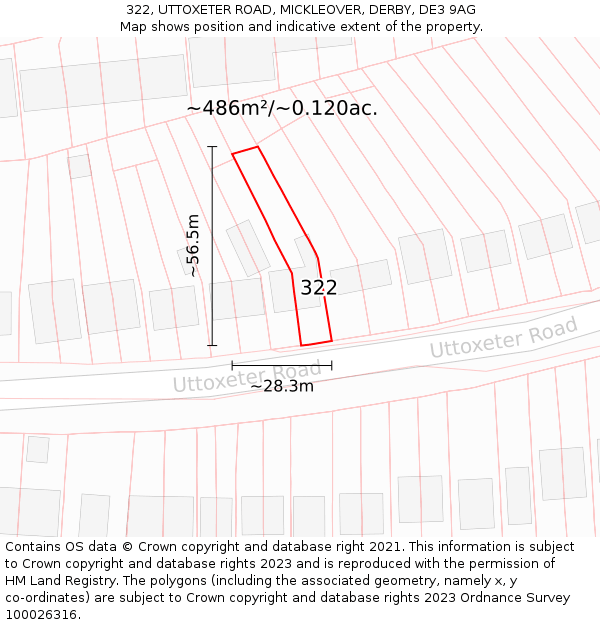322, UTTOXETER ROAD, MICKLEOVER, DERBY, DE3 9AG: Plot and title map