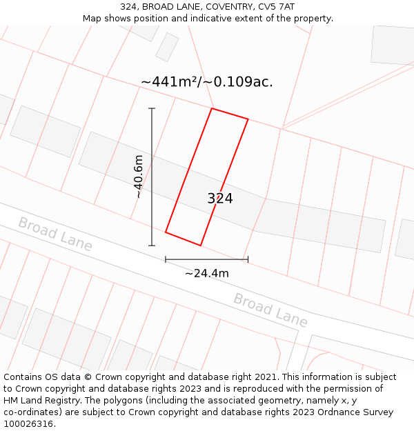 324, BROAD LANE, COVENTRY, CV5 7AT: Plot and title map