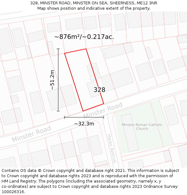 328, MINSTER ROAD, MINSTER ON SEA, SHEERNESS, ME12 3NR: Plot and title map