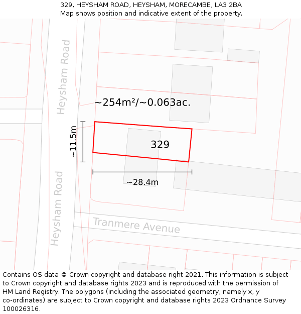 329, HEYSHAM ROAD, HEYSHAM, MORECAMBE, LA3 2BA: Plot and title map