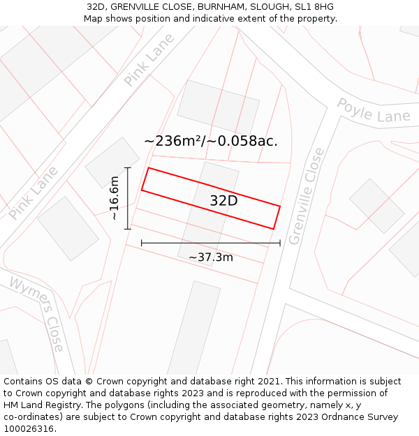 32D, GRENVILLE CLOSE, BURNHAM, SLOUGH, SL1 8HG: Plot and title map