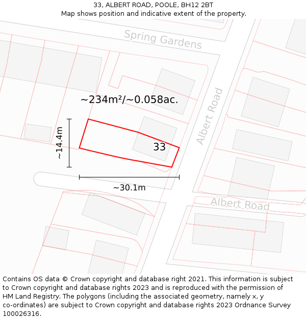 33, ALBERT ROAD, POOLE, BH12 2BT: Plot and title map