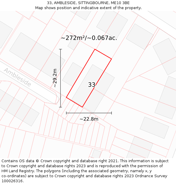 33, AMBLESIDE, SITTINGBOURNE, ME10 3BE: Plot and title map
