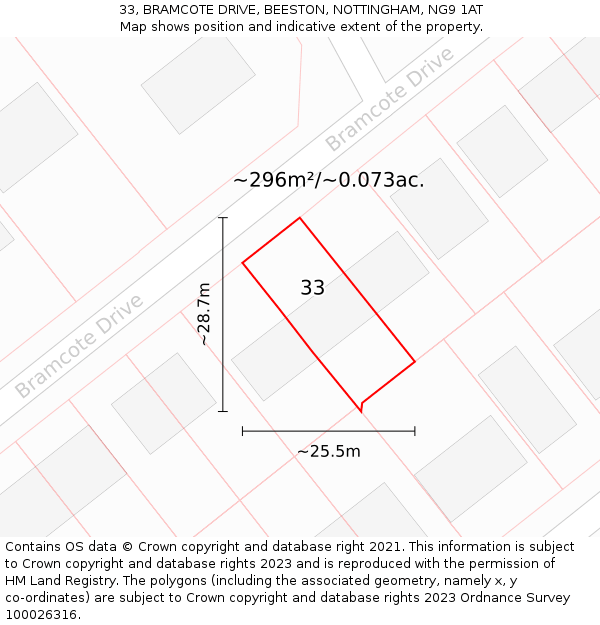 33, BRAMCOTE DRIVE, BEESTON, NOTTINGHAM, NG9 1AT: Plot and title map