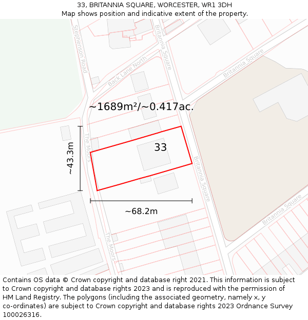 33, BRITANNIA SQUARE, WORCESTER, WR1 3DH: Plot and title map