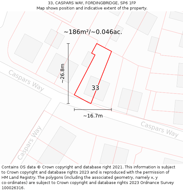 33, CASPARS WAY, FORDINGBRIDGE, SP6 1FP: Plot and title map