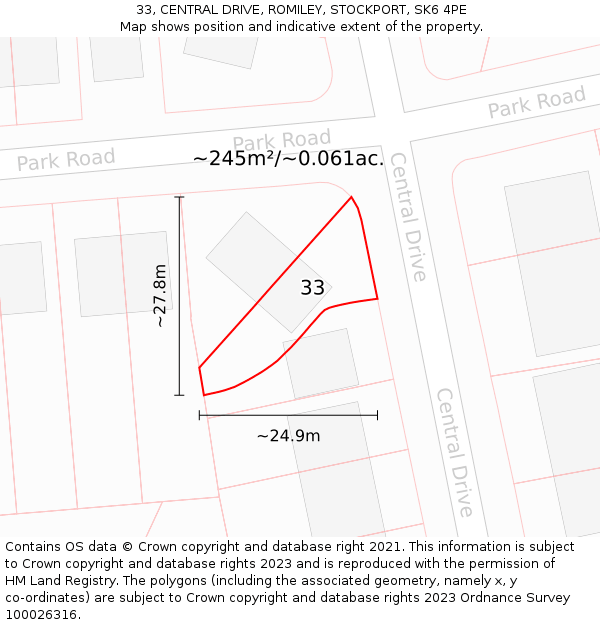 33, CENTRAL DRIVE, ROMILEY, STOCKPORT, SK6 4PE: Plot and title map