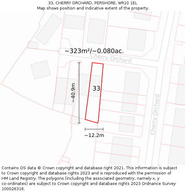 33, CHERRY ORCHARD, PERSHORE, WR10 1EL: Plot and title map