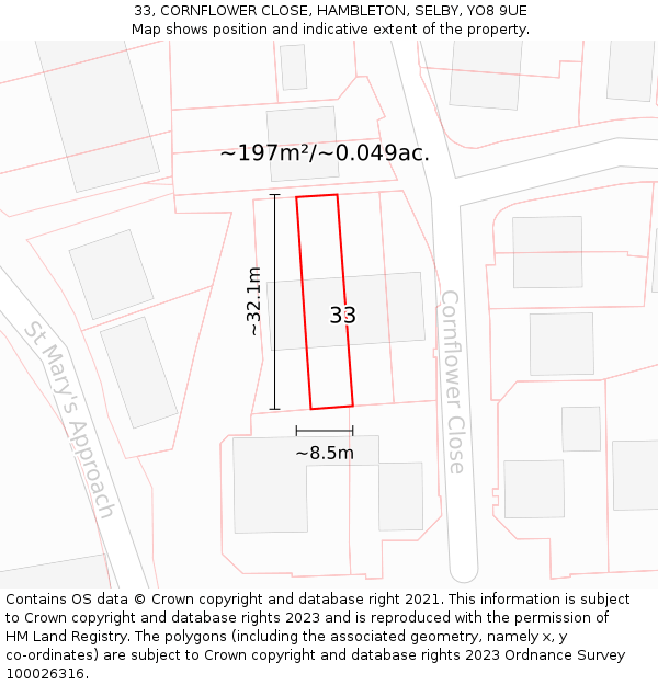 33, CORNFLOWER CLOSE, HAMBLETON, SELBY, YO8 9UE: Plot and title map