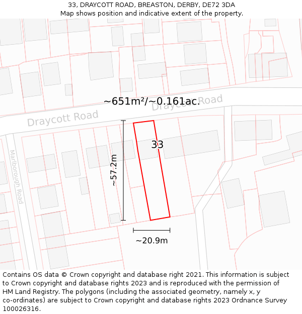 33, DRAYCOTT ROAD, BREASTON, DERBY, DE72 3DA: Plot and title map