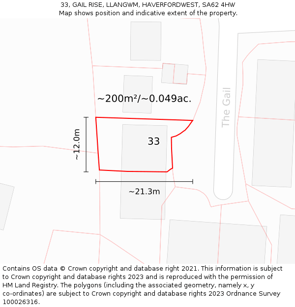 33, GAIL RISE, LLANGWM, HAVERFORDWEST, SA62 4HW: Plot and title map