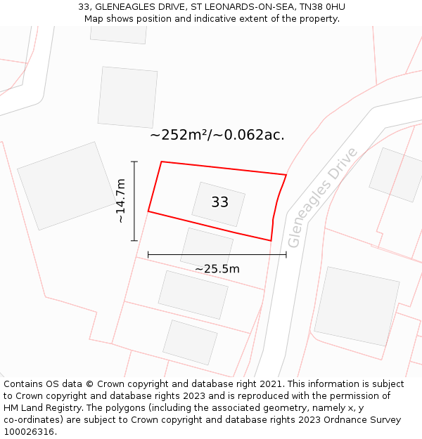 33, GLENEAGLES DRIVE, ST LEONARDS-ON-SEA, TN38 0HU: Plot and title map