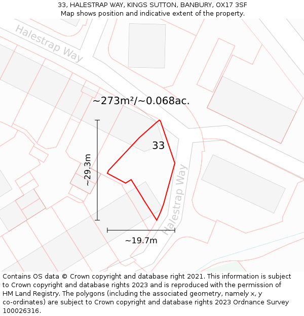 33, HALESTRAP WAY, KINGS SUTTON, BANBURY, OX17 3SF: Plot and title map