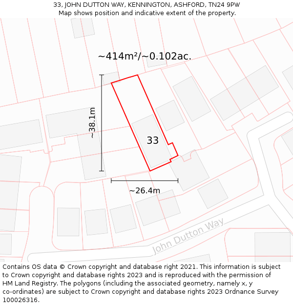 33, JOHN DUTTON WAY, KENNINGTON, ASHFORD, TN24 9PW: Plot and title map