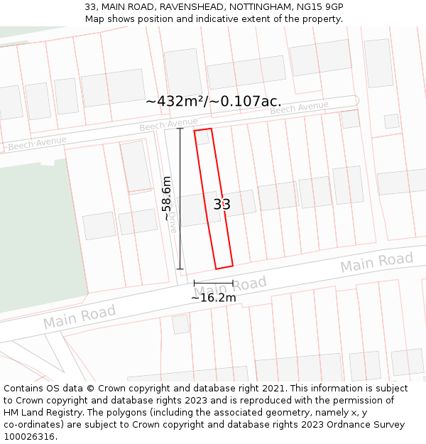 33, MAIN ROAD, RAVENSHEAD, NOTTINGHAM, NG15 9GP: Plot and title map