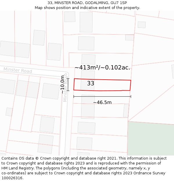 33, MINSTER ROAD, GODALMING, GU7 1SP: Plot and title map
