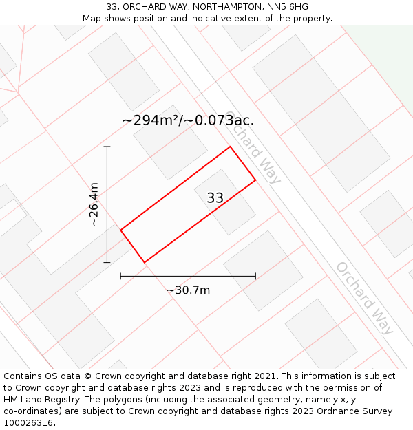 33, ORCHARD WAY, NORTHAMPTON, NN5 6HG: Plot and title map