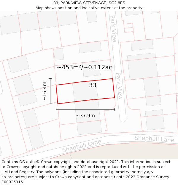 33, PARK VIEW, STEVENAGE, SG2 8PS: Plot and title map